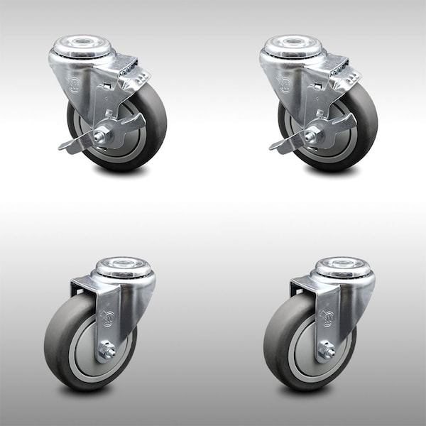 Service Caster 4 Inch SS Thermoplastic Rubber Wheel Swivel Bolt Hole Caster Set with 2 Brake SCC-SSBH20S414-TPRB-2-TLB-2 - main